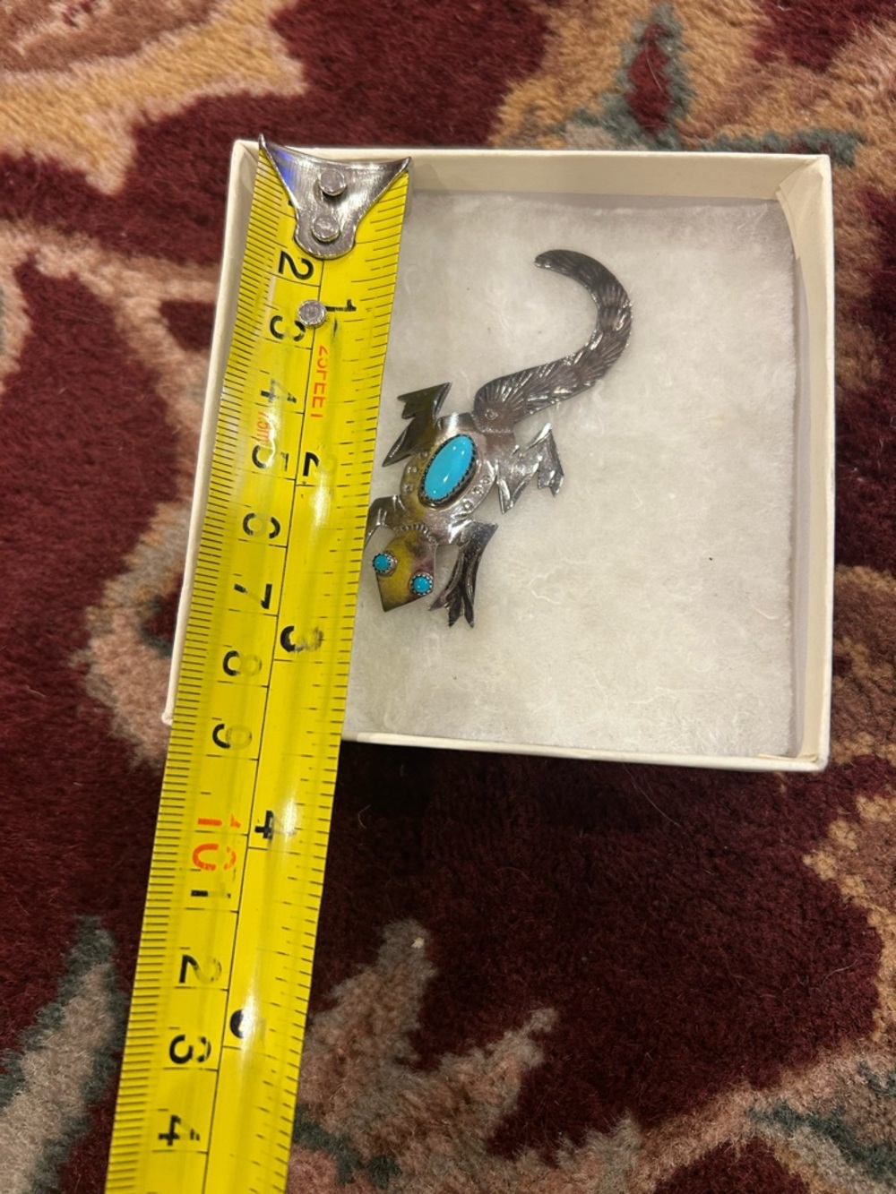 Navajo Sterling Silver Lizard Brooch with Turquoise Stones Frank Yazzie - Picture 4 of 11
